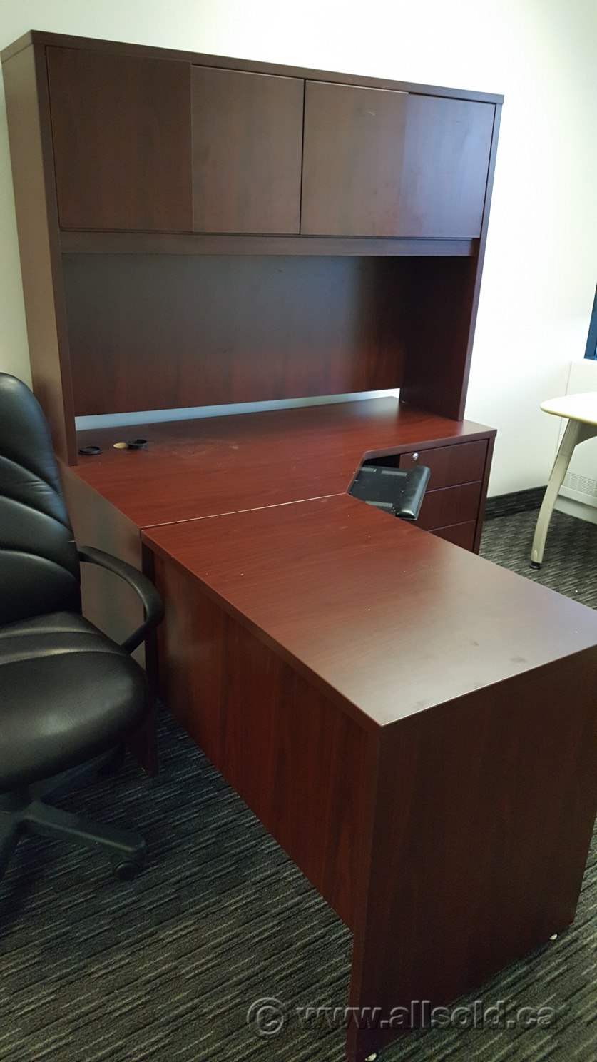 Mahogany 72 x 60 L Suite Desk with Enclosed Overhead Allsold.ca Buy